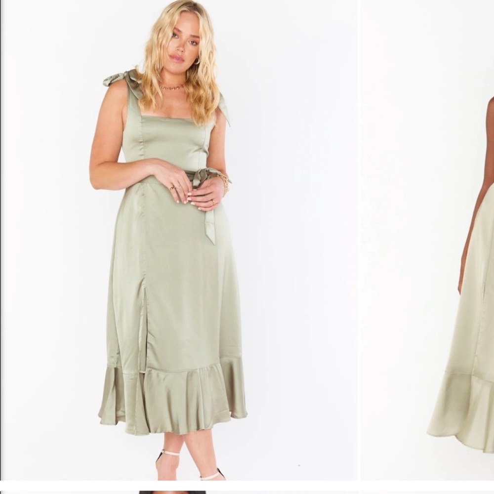 Show Me Your MuMu Claire Midi Dress- color Moss luxe satin